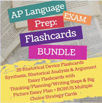 Preview of AP Language Exam Prep FLASHCARD BUNDLE - Rhetorical Device + Essay Writing Cues
