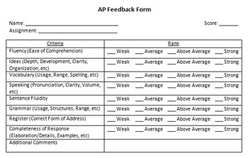 Preview of AP Language: Feedback Form for Free Response