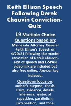 Preview of AP Language: Keith Ellison's Speech/Response to Derek Chauvin Verdict-Quiz