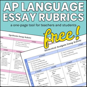 Preview of AP Language One-Page Rubrics - CED Aligned - Secondary - FREE