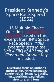 Preview of AP Language Rhetorical Analysis: JFK Space Race Speech Excerpt-Quiz