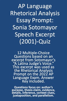 Preview of AP Language Rhetorical Analysis: Sonia Sotomayor Speech Excerpt-Quiz