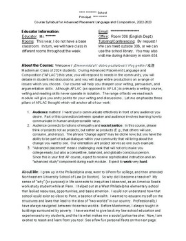 Preview of AP Language Syllabus / Course Description Sheet / Sequence of Units (PDF)
