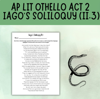 Preview of AP Lit Othello Act 2 Iago's Soliloquy Analysis Activity