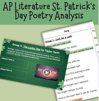 Preview of AP Lit Poetry Activity Song Analysis St. Patrick's Day