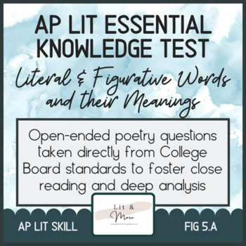 Preview of AP Lit Poetry Skill Test - Literal and Figurative Words