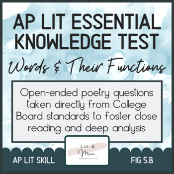 Preview of AP Lit Poetry Skill Test - Words and Their Functions