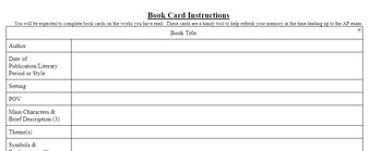 Preview of AP Literature & Composition Book Card (Electronic Form) Q3