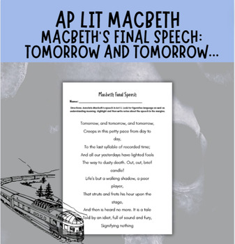 Preview of AP Literature Macbeth | Macbeth Final Speech Act 5 | No Prep