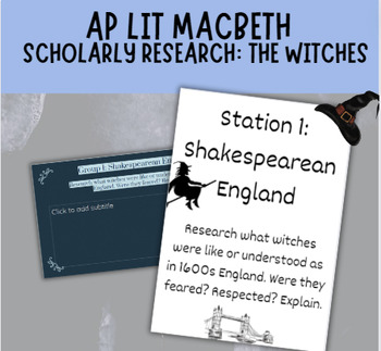 Preview of AP Literature Macbeth | Research Activity | Stations/Jigsaw | No Prep