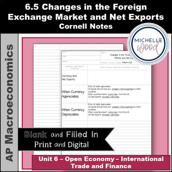 Preview of AP Macro 6.5 Changes in FOREX and Net Exports Cornell Notes | Print and Digital