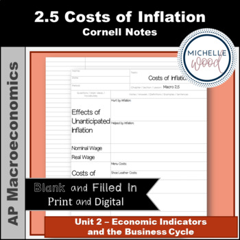 Preview of AP Macro 2.5 Costs of Inflation Cornell Notes | Print and Digital