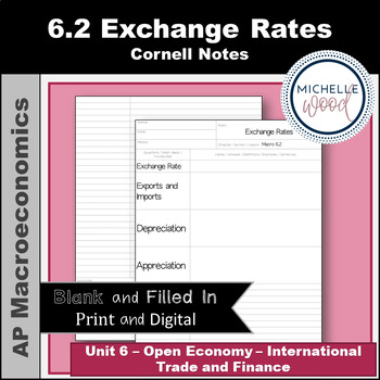 Preview of AP Macro 6.2 Exchange Rates Cornell Notes | Print and Digital