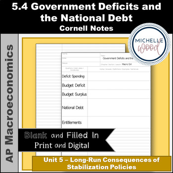 Preview of AP Macro 5.4 Government Deficits National Debt CornellNotes |  Print and Digital