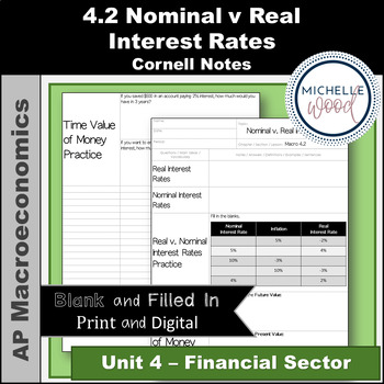 Preview of AP Macro Macroeconomics 4.2 Real v. Nominal Interest Rates Cornell Notes