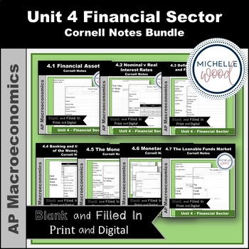 Preview of AP Macro - Unit 4 Financial Sector Cornell Notes Bundle | Print and Digital