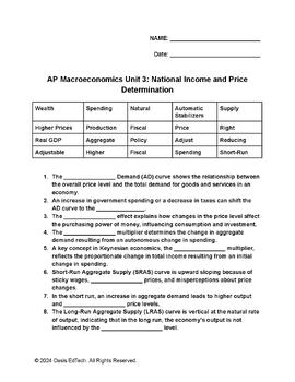Preview of AP Macroeconomics Unit 3: National Income and Price Determination Quiz/Worksheet