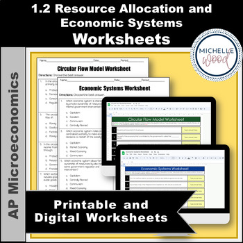 Preview of AP Micro Microeconomics 1.2 Resource Allocation Economic Systems Worksheets