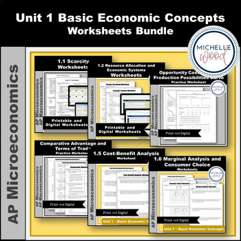Preview of AP Micro Microeconomics Unit 1 Worksheets Bundle