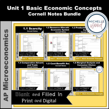 Preview of AP Micro Unit 1 Basic Economic Concepts Cornell Notes Bundle | Print and Digital