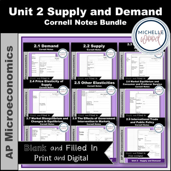 Preview of AP Micro - Unit 2 Supply and Demand Cornell Notes Bundle | Print and Digital