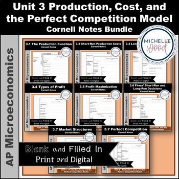 Preview of AP Micro-Unit 3 Production Cost Perfect Competition Notes Bundle | Print&Digital