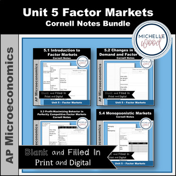 Preview of AP Micro - Unit 5 Factor Markets Cornell Notes Bundle | Print and Digital