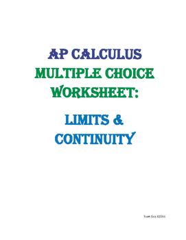 Preview of AP Multiple Choice Worksheet Limits & Continuity