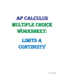 AP Multiple Choice Worksheet Limits & Continuity