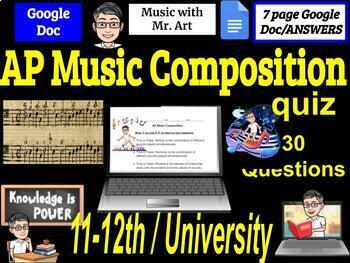 Preview of AP Music Composition quiz - 11th-12th grades/College, 30 True / False, Answers