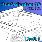 AP PreCalculus Exit Tickets Daily Quizzes Unit 1 Polynomia