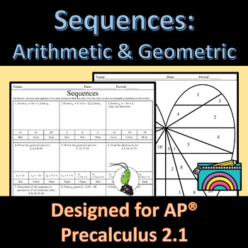 Preview of AP Precalculus 2.1 Arithmetic and Geometric Sequences Color by Number Activity