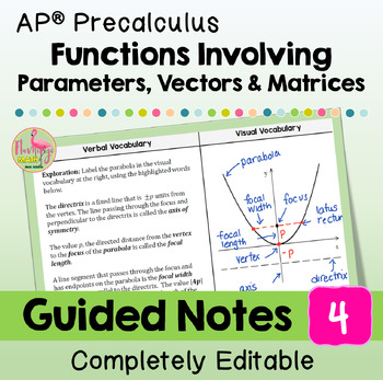Preview of AP Precalculus Guided Notes Parametrics Vectors and Matrices