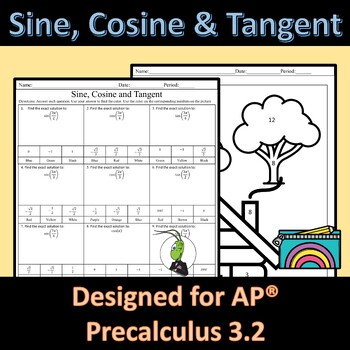 Preview of AP Precalculus Sine, Cosine and Tangent Color by Number Activity 3.2
