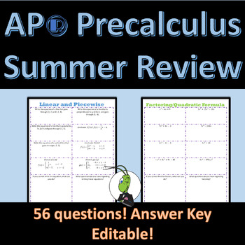 Preview of AP® Precalculus Summer Review Packet Editable - Back to School Review