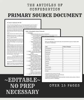Preview of AP Prep Primary Source Packet: The Articles of Confederation (NO PREP)Editable