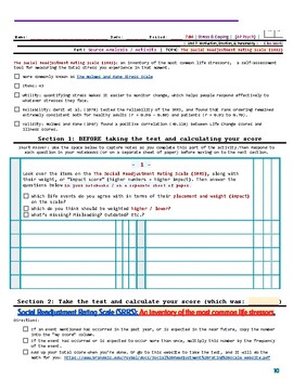 Preview of AP Psychology 7.4 Stress and Coping Inventory (SRRS) Activity Worksheet Packet