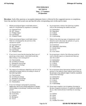 ap psychology practice questions unit 1