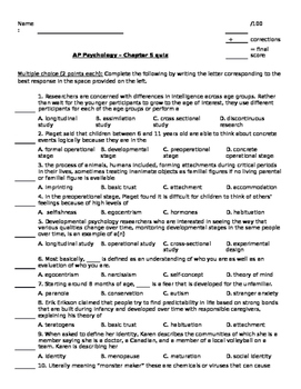 Preview of AP Psychology Chapter 5 Quiz - Developmental Psychology