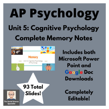 Preview of AP Psychology Memory Notes Complete Presentation - Cognitive Psychology