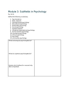 Preview of AP Psychology Module 3 Reading Guide (Myers 3rd Edition)