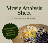 AP Psychology Movie Analysis Sheet: Great Post-Test or Sub