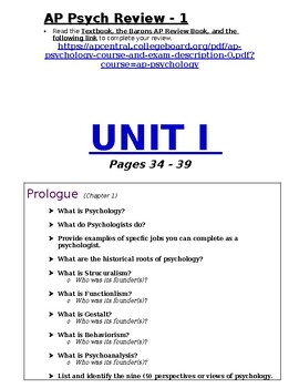 Preview of AP Psychology Review Unit 1