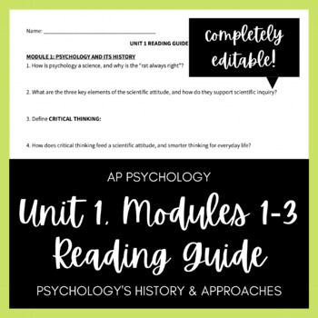 Preview of AP Psychology Unit 1, Modules 1-3 Reading Guide 