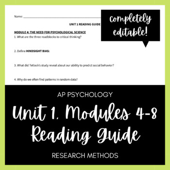 Preview of AP Psychology Unit 1, Modules 4-8 Reading Guide