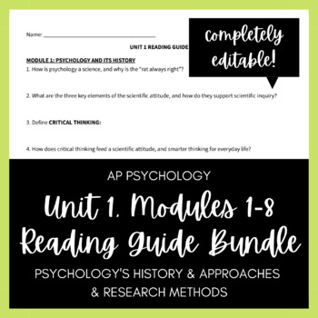 Preview of AP Psychology Unit 1 Reading Guides | Modules 1-8