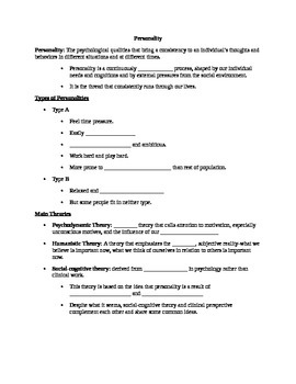 AP Psychology Unit 10: Personality Student Notes Outline by Controlled ...