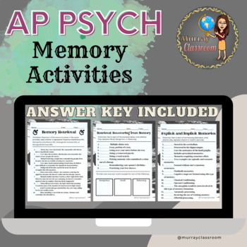 Preview of AP Psychology Unit 5: Cognition- Memory Activities Worksheets