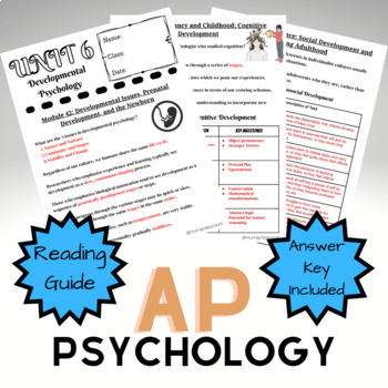 Preview of AP Psychology Unit 6: Developmental Psychology Reading Guide Myers 3rd Edition