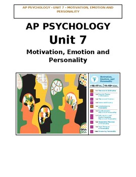Preview of AP Psychology - Unit 7 - Motivation, Emotion and Personality - Notes Packet